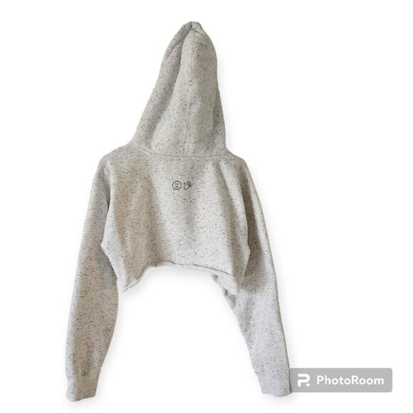 Glossier Cream Speckled Cropped Longsleeve Hoodie Size Small - Picture 2 of 5